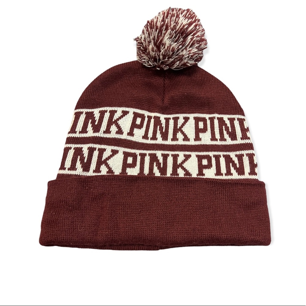Victoria Secret Pink Maroon and white beanie hat